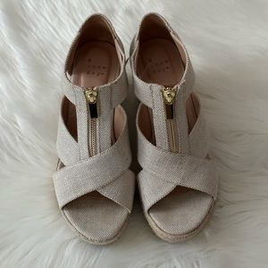 Canvas Gold Zip Espadrille Wedge Sandals